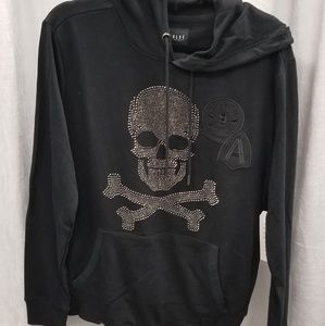 Rhinestone Skull with patch work hoody